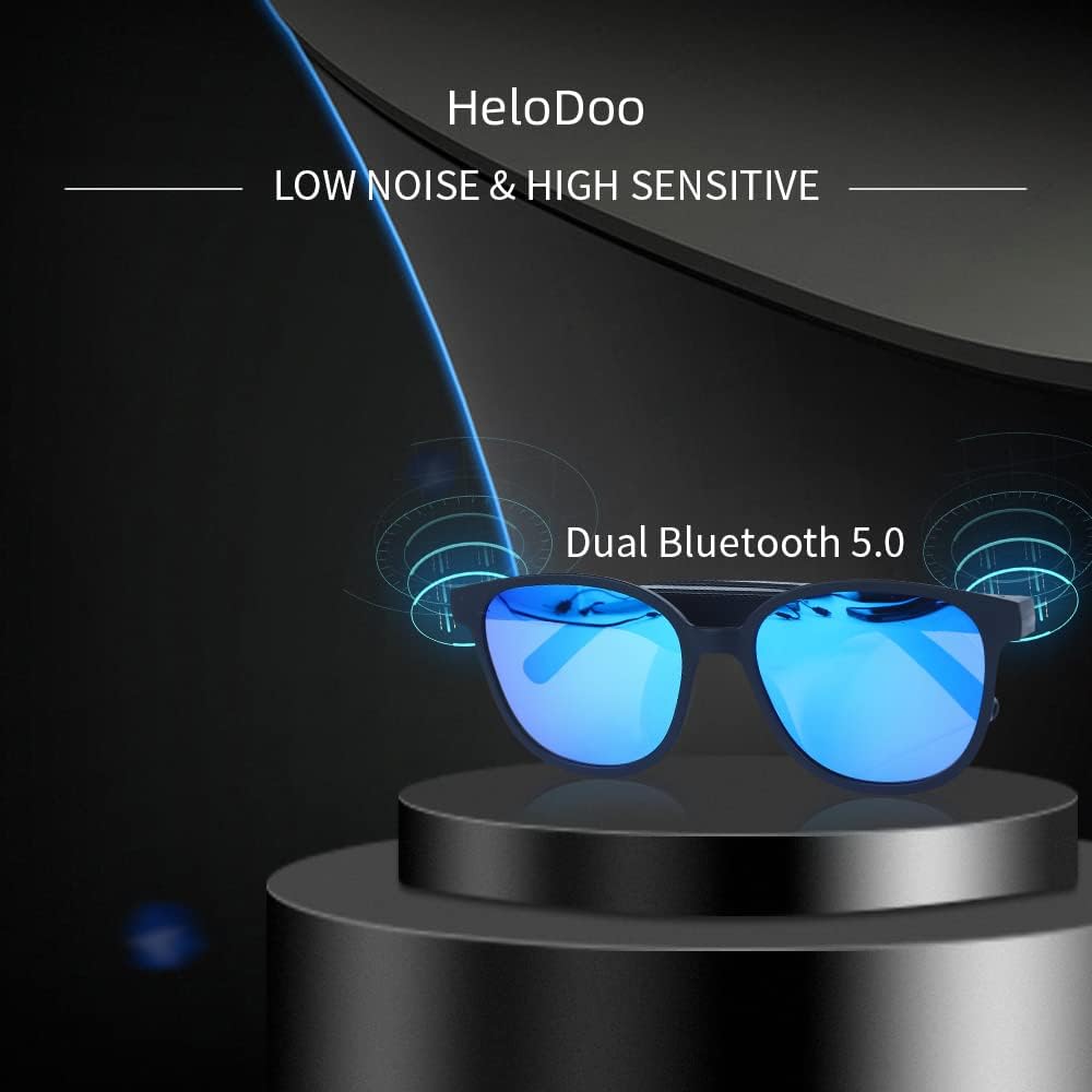 Smart Glasses with Dual Bluetooth5.0 Directional Open Air Stereo Speakers,Touch Panel, Long Battery Life 12 hrs(Black Frame PolarizedPhotochromic Lenses)