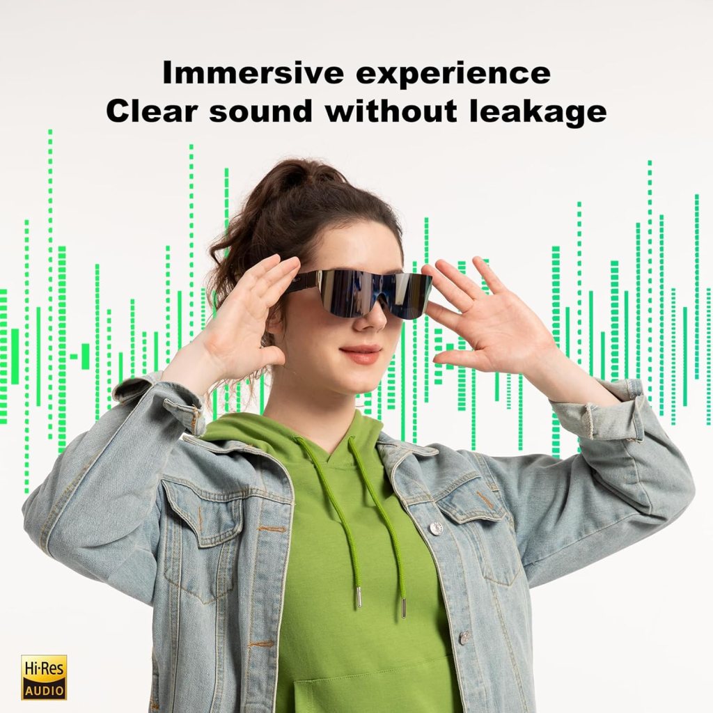 T1 AR Audiovisual Glasses with T-Box, Built-in150 Micro-OLED Virtual Display, Myopia Adjustable 0-600D，Portable Massive 1080P Screen AR Smart Glasses, Compatible with Stream Switch PC Mobile