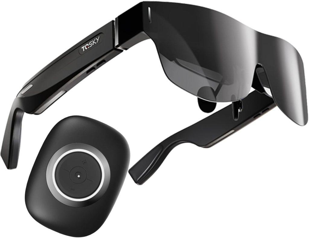 T1 AR Audiovisual Glasses with T-Box, Built-in150 Micro-OLED Virtual Display, Myopia Adjustable 0-600D，Portable Massive 1080P Screen AR Smart Glasses, Compatible with Stream Switch PC Mobile