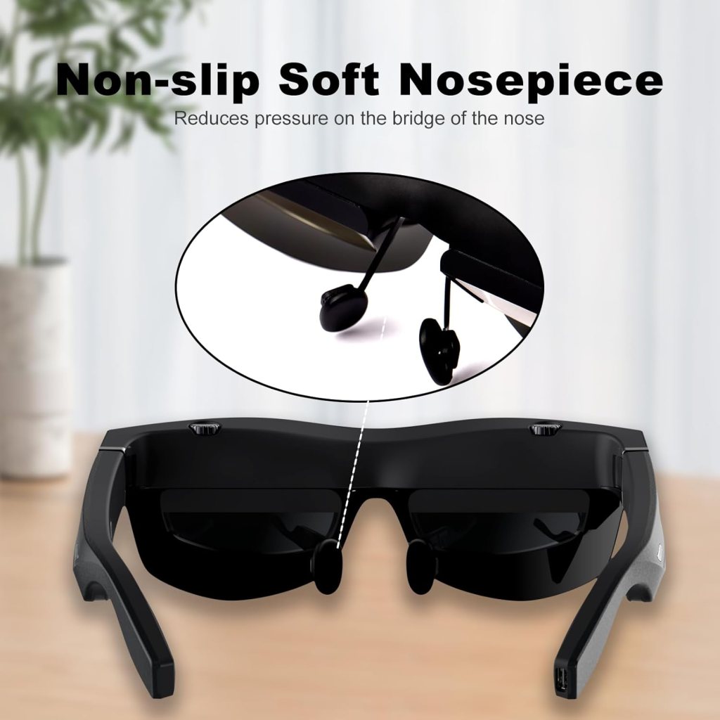 T1 AR Audiovisual Glasses with T-Box, Built-in150 Micro-OLED Virtual Display, Myopia Adjustable 0-600D，Portable Massive 1080P Screen AR Smart Glasses, Compatible with Stream Switch PC Mobile