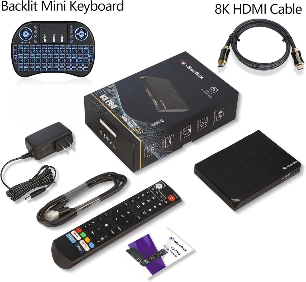 V3 PRO 2024 Newest Version, Includes Large Size Voice Remote, Backlit Mini Keyboard and 8K HDMI Cable