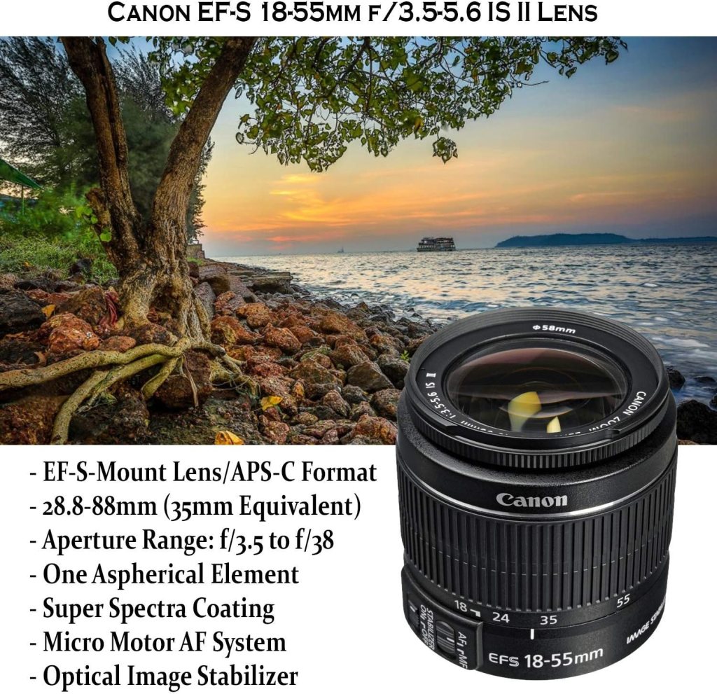 Canon EOS Rebel T7 DSLR Camera with 18-55mm is II Lens + Canon EF 75-300mm f/4-5.6 III Lens and 500mm Preset Lens + 32GB Memory + Filters + Monopod + Professional Bundle (Renewed)