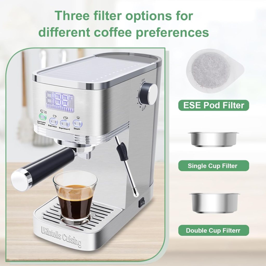 Espresso Machine, 20 Bar LED Display Espresso Maker with Steam Milk Frother for Americano Cappuccino Latte, Espresso Coffee Machines with ESE Pod Filter, Gift for Dad Mom