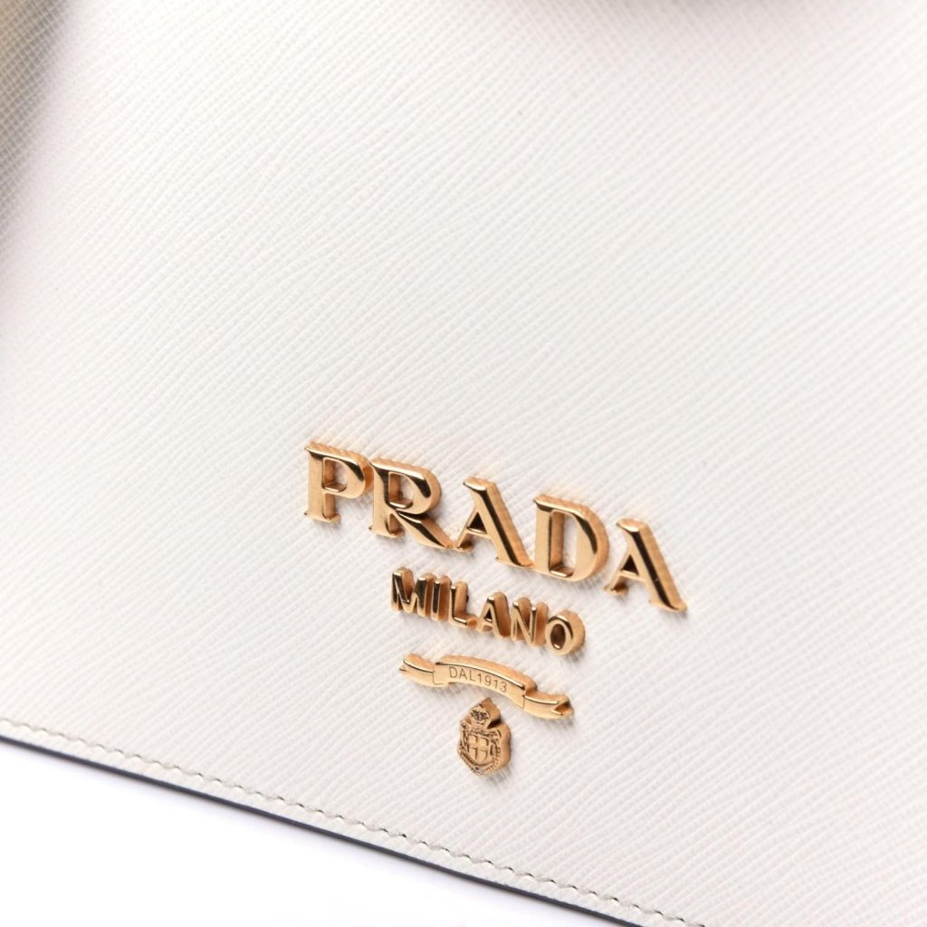Prada Bianco White Black Saffiano Leather Chain Crossbody Bag 1BD133