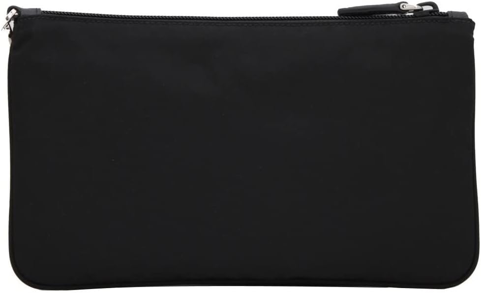 Prada Black Tessuto Nylon Pouch Case Clutch w Silver Prada Logo 1NH545, Small