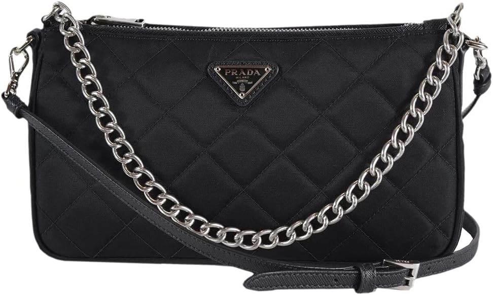 Prada Quilted Tessuto Nylon Chain Black Convertible Shoulder Bag 1BH026