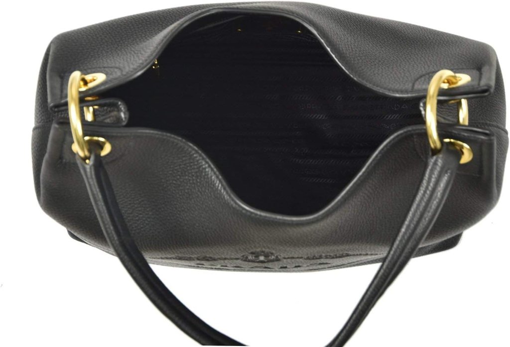 Prada Satchel Bag Handbag For Women - Womens Vitello Daino Black Leather Satchel Bag Handbag 1BC051 Bags For Women