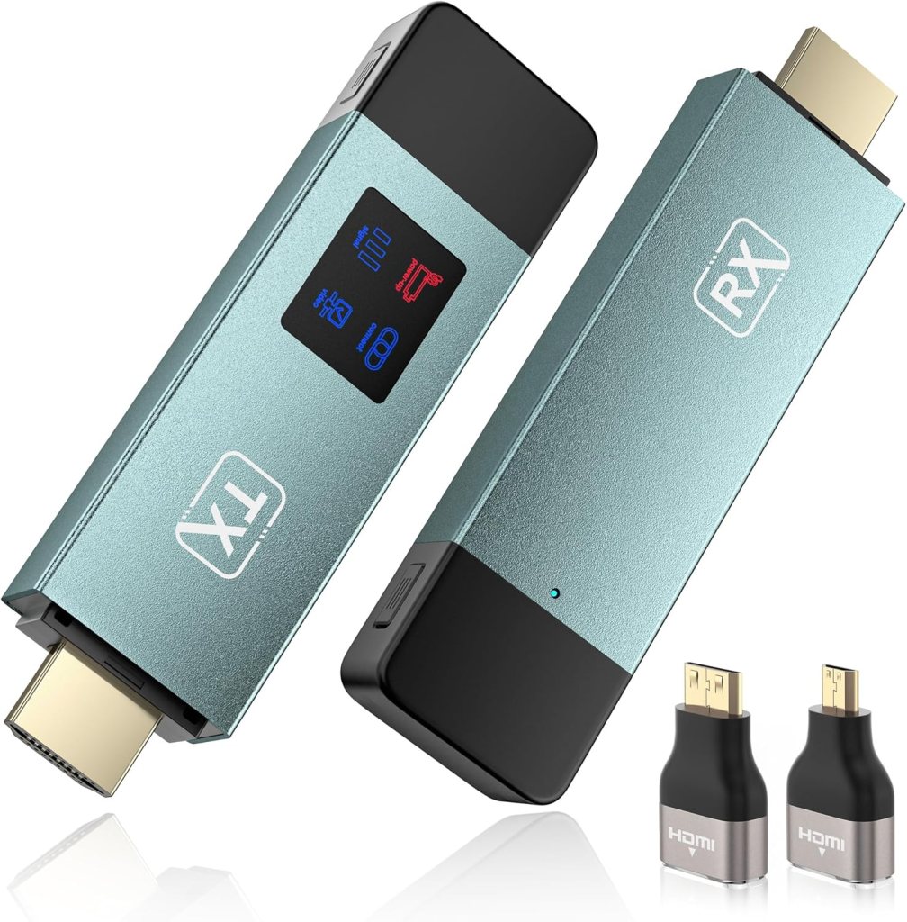 Wireless HDMI Transmitter and Receiver, Wireless HD Extender Plug  Play Portable 2.4G/5G with LED Screen Wireless HDMI Kit for Streaming Video and Audio to Monitor from Laptop/Pc/Tv Box/Projector