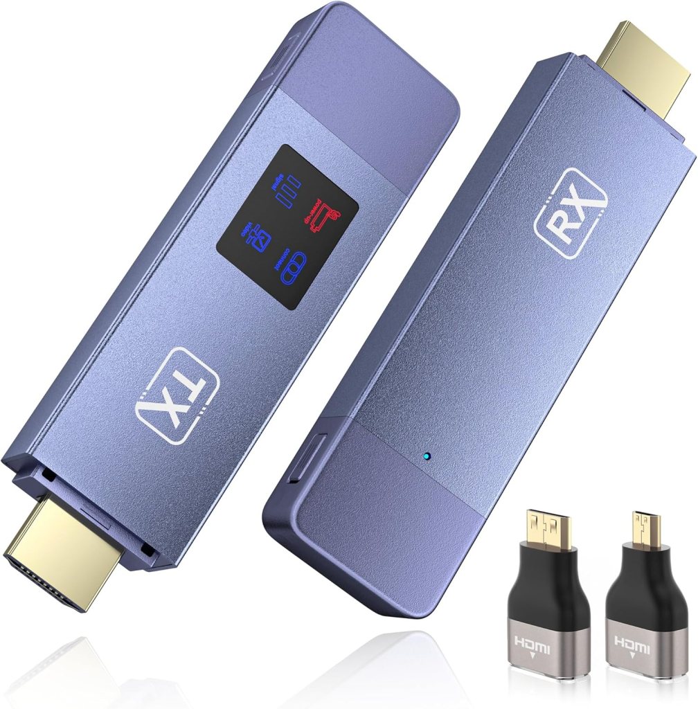 Wireless Hdmi Transmitter and Receiver, Wireless HD Extender Plug  Play Portable 2.4G/5G with LED Screen Wireless Hdmi Kit for Streaming Video and Audio to Monitor from Laptop/Pc/Tv Box/Projector