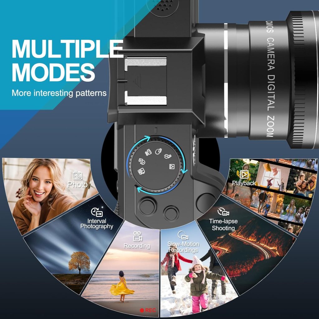 48MP Digital Cameras for Photography with WiFi  App Control,4K Autofocus Vlogging Camera for YouTube with 16X Zoom, Anti-Shake, 32GB TF Card, Dual Batteries, 52mm Wide Angle  Macro Lens (S100 Black)