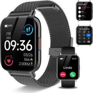 Smart Watch for Men Women IP68 Waterproof Smart Watches for Android iPhone Fitness Activity Tracker Heart Rate Sleep Monitor, Black