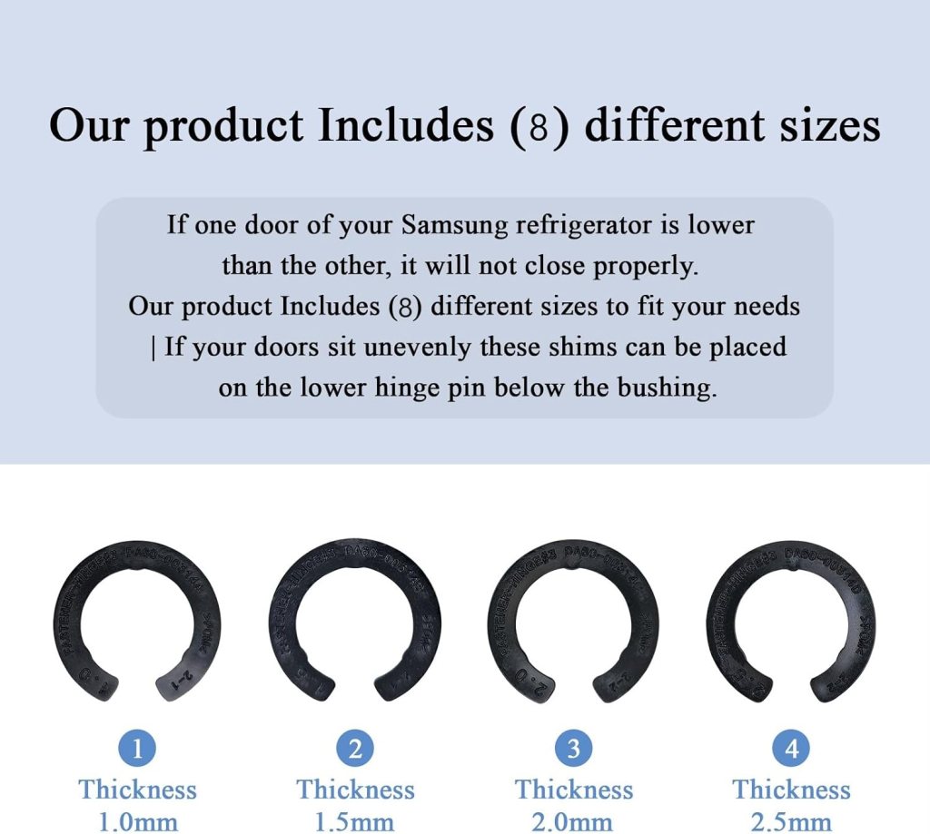 8 Pcs Upgraded DA99-04158A Hinge Shim Refrigerator Door Height Adjustment Kits, Replacement Parts for Samsung 3282540, DA60-00314C, PS6448337 AP5668209,4 Different Thickness