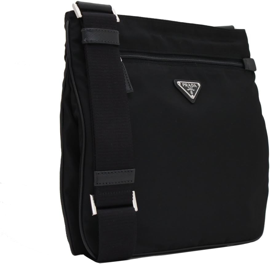 Prada Midnight Black Tessuto Nylon  Saffian Leather Designer Crossbody Messenger Travel Bag for Women and for Men 2VH563