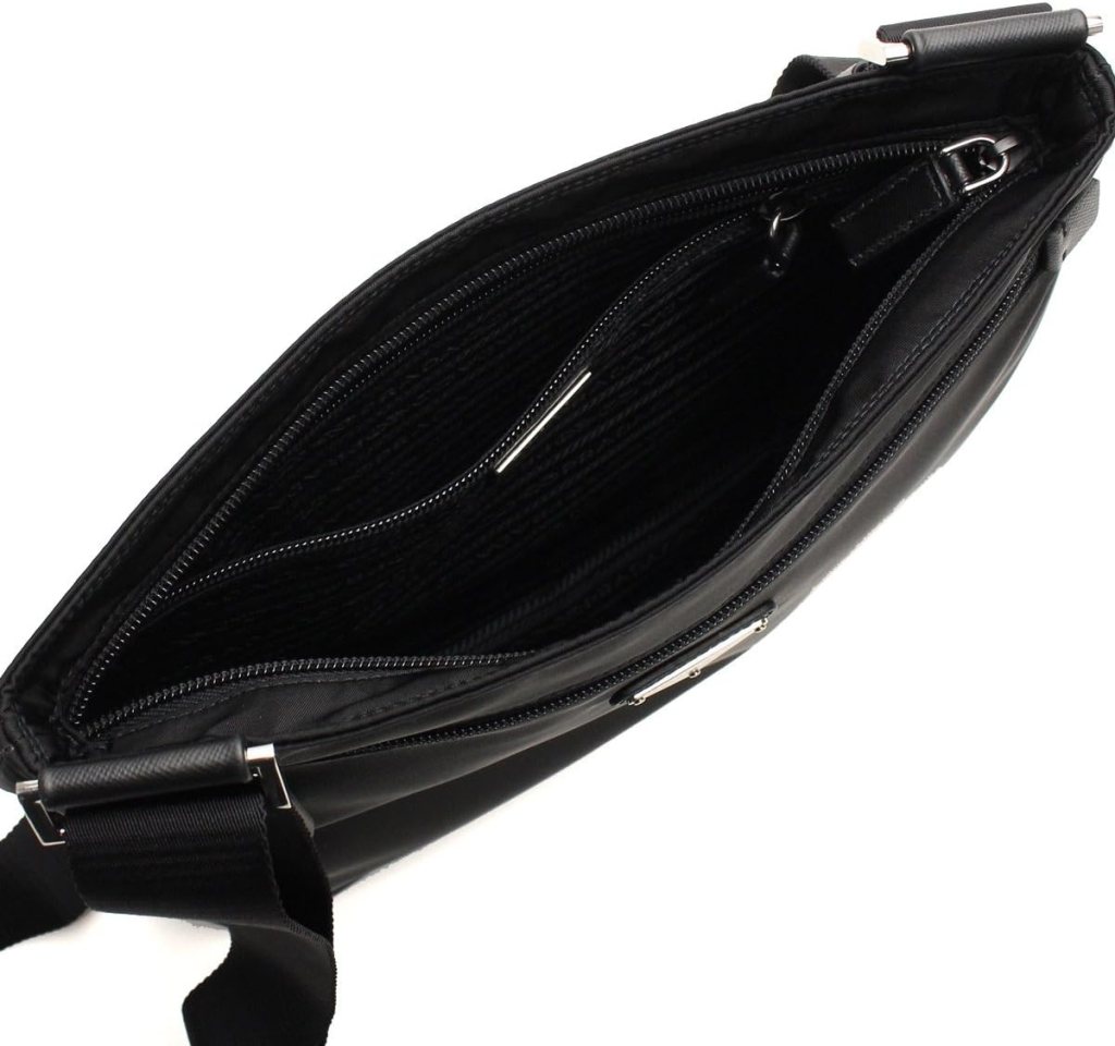 Prada Midnight Black Tessuto Nylon  Saffian Leather Designer Crossbody Messenger Travel Bag for Women and for Men 2VH563