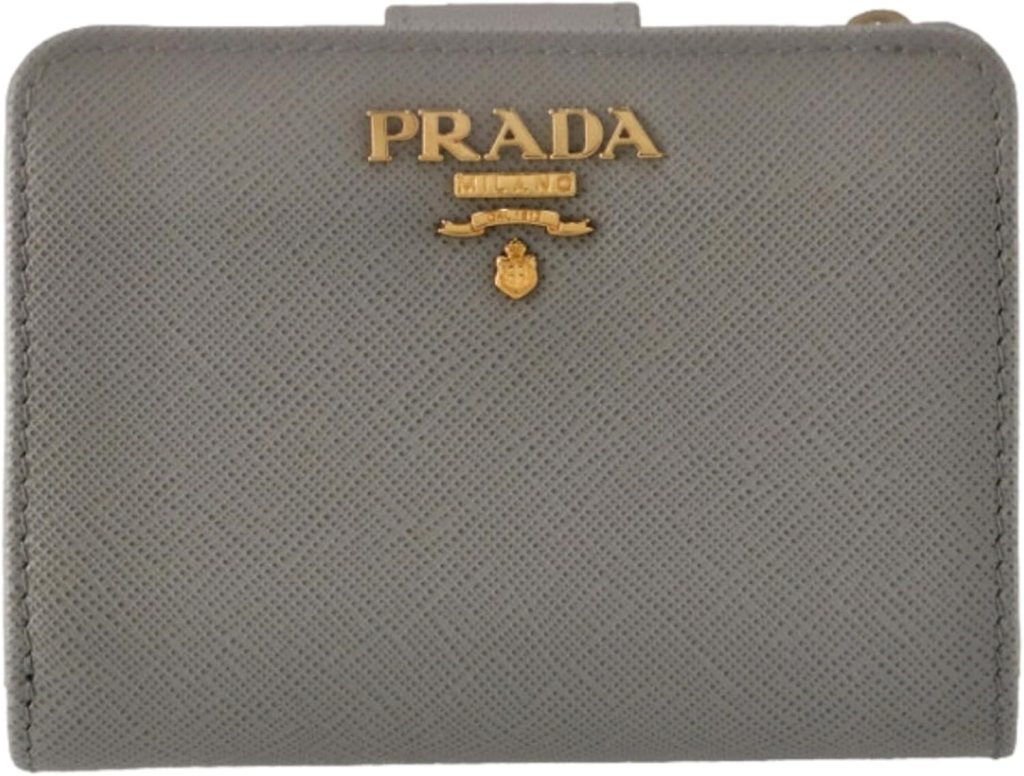 Prada Wallets Womens Bi Color Saffiano Leather Grey and Astrale Blue Snap Trifold Wallet Leather Wallet For Women