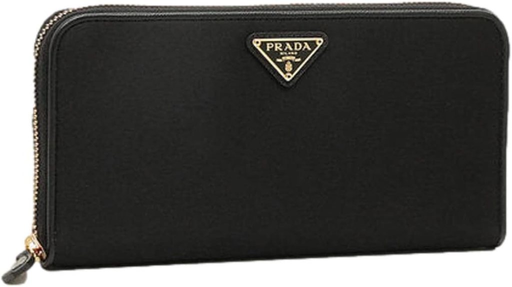 Prada Womens Large Black Tessuto Nylon and Leather Zip Around Wallet 1ML506