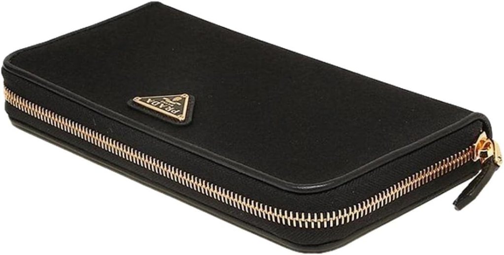 Prada Womens Large Black Tessuto Nylon and Leather Zip Around Wallet 1ML506