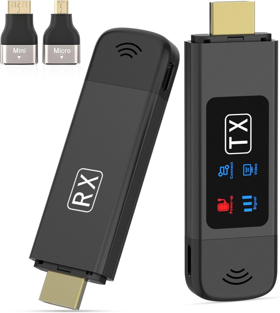 Wireless HDMI Transmitter and Receiver, Plug  Play, 2.4G/5G Wireless HDMI Extender 4K Decoding  1080P Output with LED Screen for Streaming Video and Audio to Monitor from Laptop/PC/TV Box/Projector