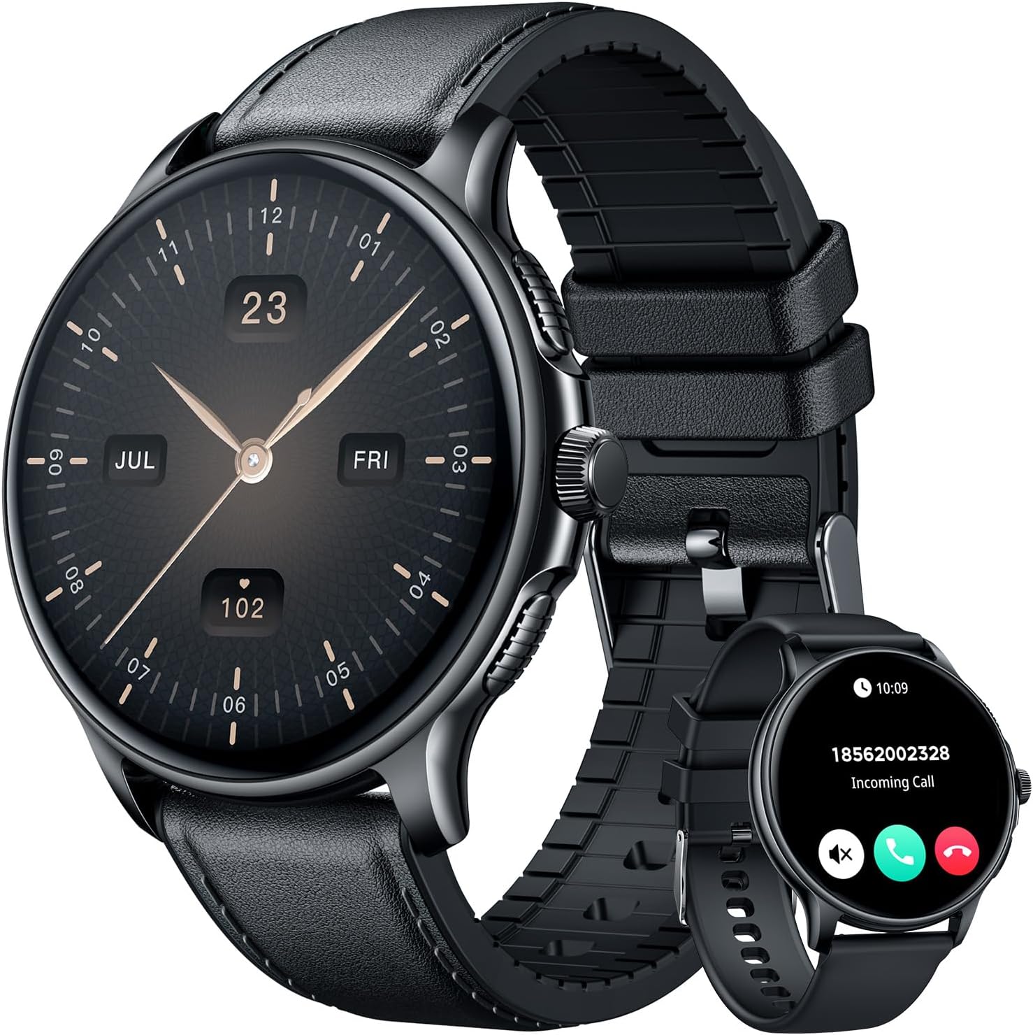 Smartwatch for Men Fitness Tracker: Black Smart Watches (Answer/Make Calls) 1.43’’ AMOLED Touchscreen