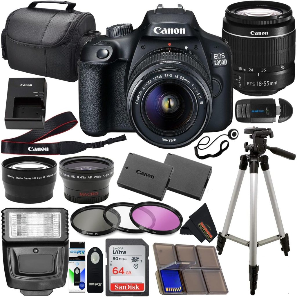 Canon EOS 2000D (Rebel T7) DSLR with 18-55mm Lens 3 Lens Kit and Sunshine Photo Accessories Bundle (Renewed) Canon EOS 2000D (Rebel T7) DSLR with 18-55mm Lens 3 Lens Kit and Sunshine Photo Accessories Bundle (Renewed)