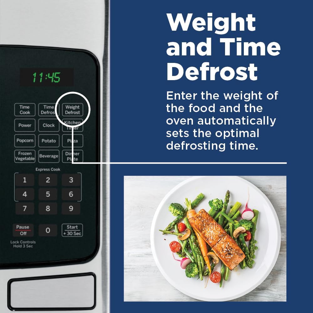 GE GCST11X1WSS Microwave Oven, 950-watt 6 Auto Cooking Settings, Kitchen Essentials for The Countertop, Dorm Room or Apartment, Child-Lock Technology 1.1 Cu. Ft, Stainless Steel