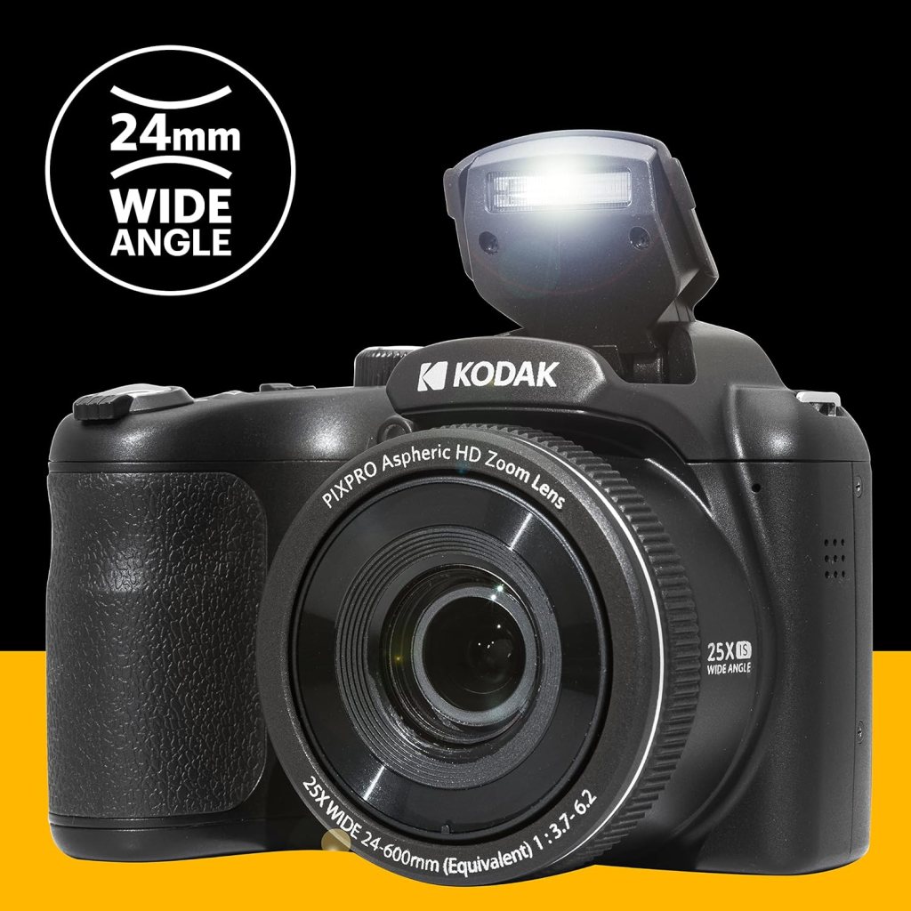 KODAK PIXPRO AZ255-BK 16MP Digital Camera 25X Optical Zoom 24mm Wide Angle Lens Optical Image Stabilization 1080P Full HD Video 3 LCD Vlogging Camera (Black)