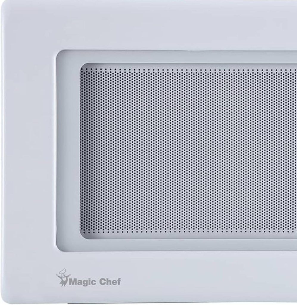 Magic Chef 0.9 Cubic Feet 900 Watt Stainless Countertop Microwave Oven for Compact Spaces with 6 Pre Programmed Cooking Modes, White