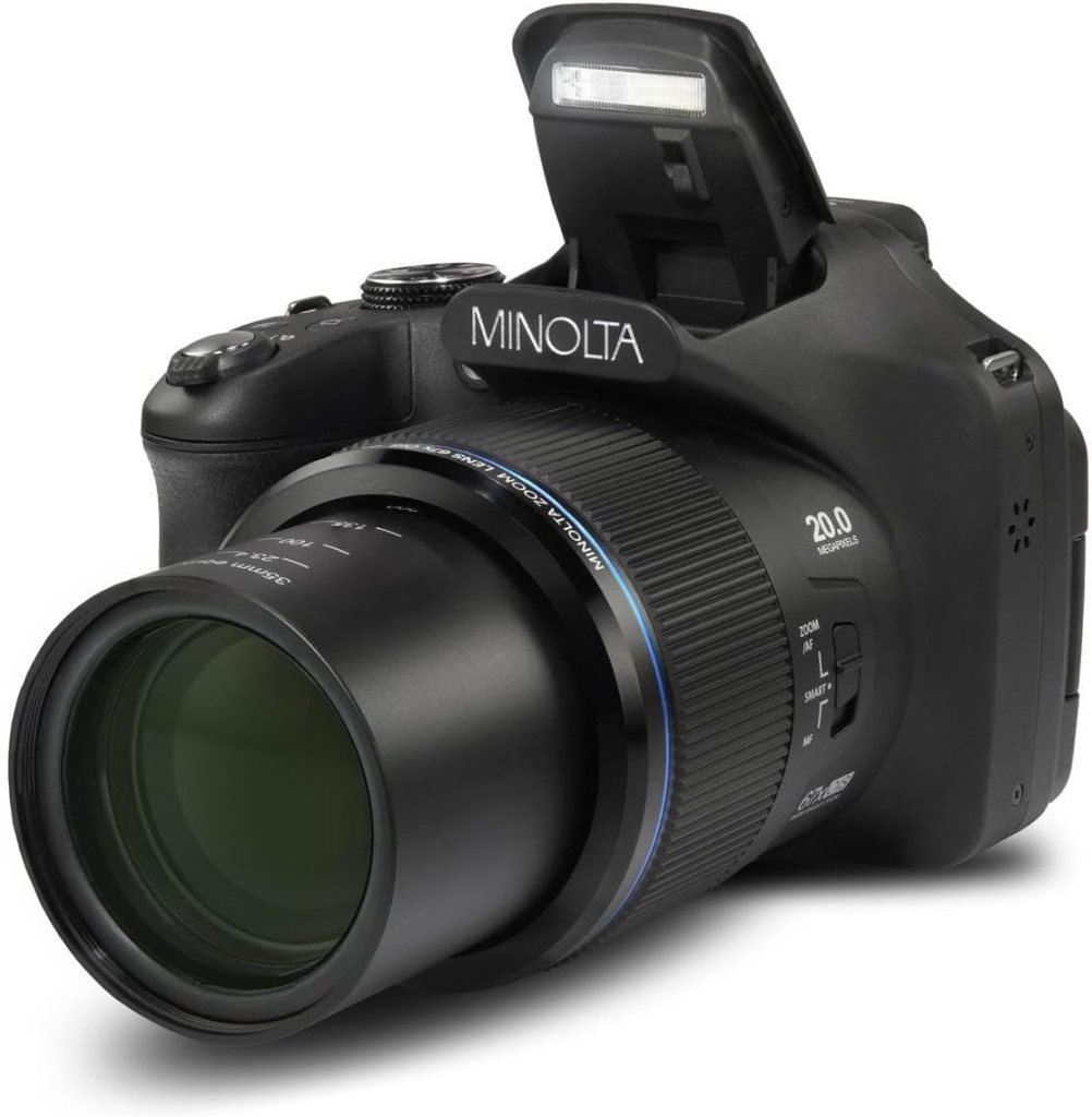 Minolta Pro Shot 20 Mega Pixel HD Digital Camera with 67X Optical Zoom, Full 1080P HD Video  16GB SD Card, Black