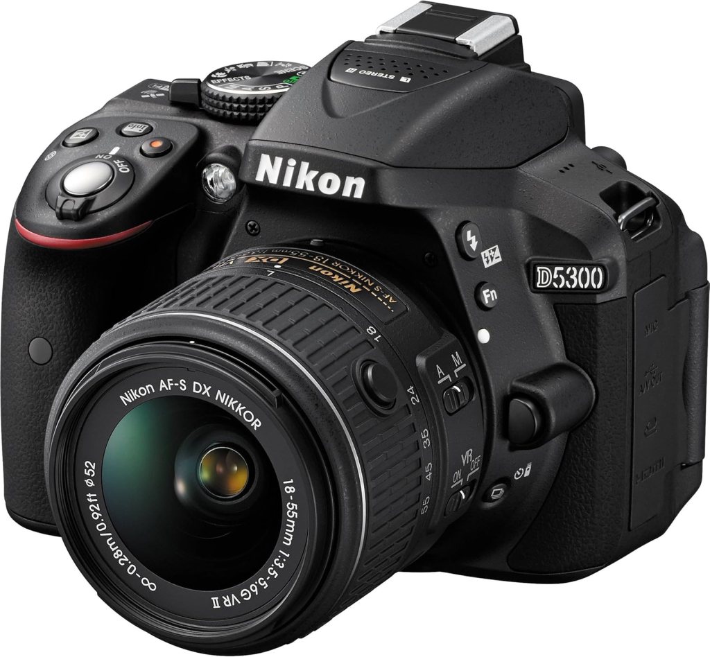 Nikon D5300 24.2 MP CMOS Digital SLR Camera with 18-55mm f/3.5-5.6G ED VR Auto Focus-S DX NIKKOR Zoom Lens (Black) Nikon D5300 24.2 MP CMOS Digital SLR Camera with 18-55mm f/3.5-5.6G ED VR Auto Focus-S DX NIKKOR Zoom Lens (Black)