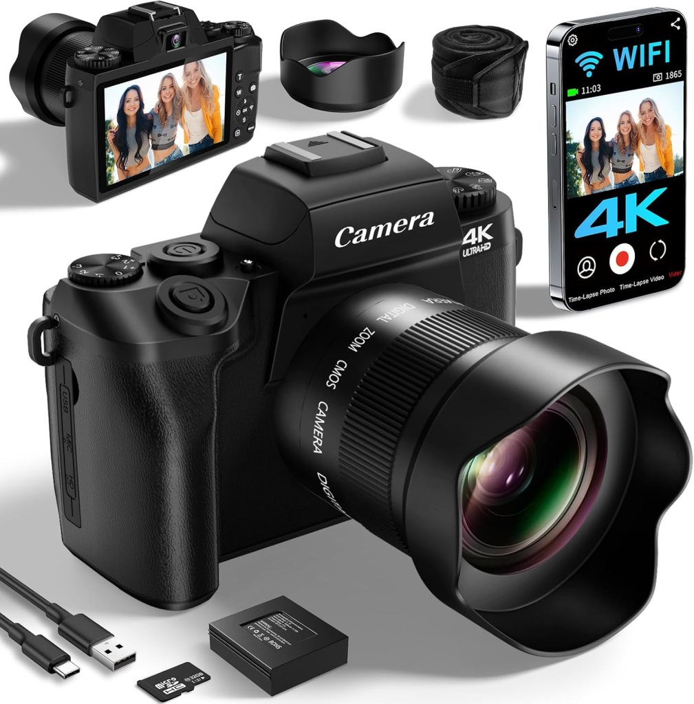 Saneen Digital Camera, 4k Cameras for Photography, 64MP WiFi Touch Screen Vlogging Camera with Flash, 32GB Card, Lens Hood,3000mAH Battery, Front and Rear Cameras,Hot Shoe Interface Beginner Saneen Digital Camera, 4k Cameras for Photography, 64MP WiFi Touch Screen Vlogging Camera with Flash, 32GB Card, Lens Hood,3000mAH Battery, Front and Rear Cameras,Hot Shoe Interface Beginner