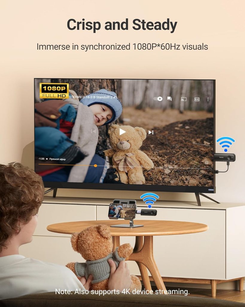 Wireless HDMI Transmitter and Receiver, Plug and Play, 1080P HD HDMI Wireless Transmitter and Receiver, Fast Stable 2.4G/5G HDMI Sender and Receiver Wireless 100FT Range, PC/Phone to TV/Monitor