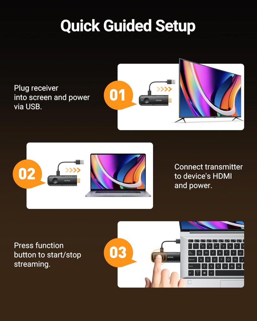 Wireless HDMI Transmitter and Receiver, Plug and Play, 1080P HD HDMI Wireless Transmitter and Receiver, Fast Stable 2.4G/5G HDMI Sender and Receiver Wireless 100FT Range, PC/Phone to TV/Monitor