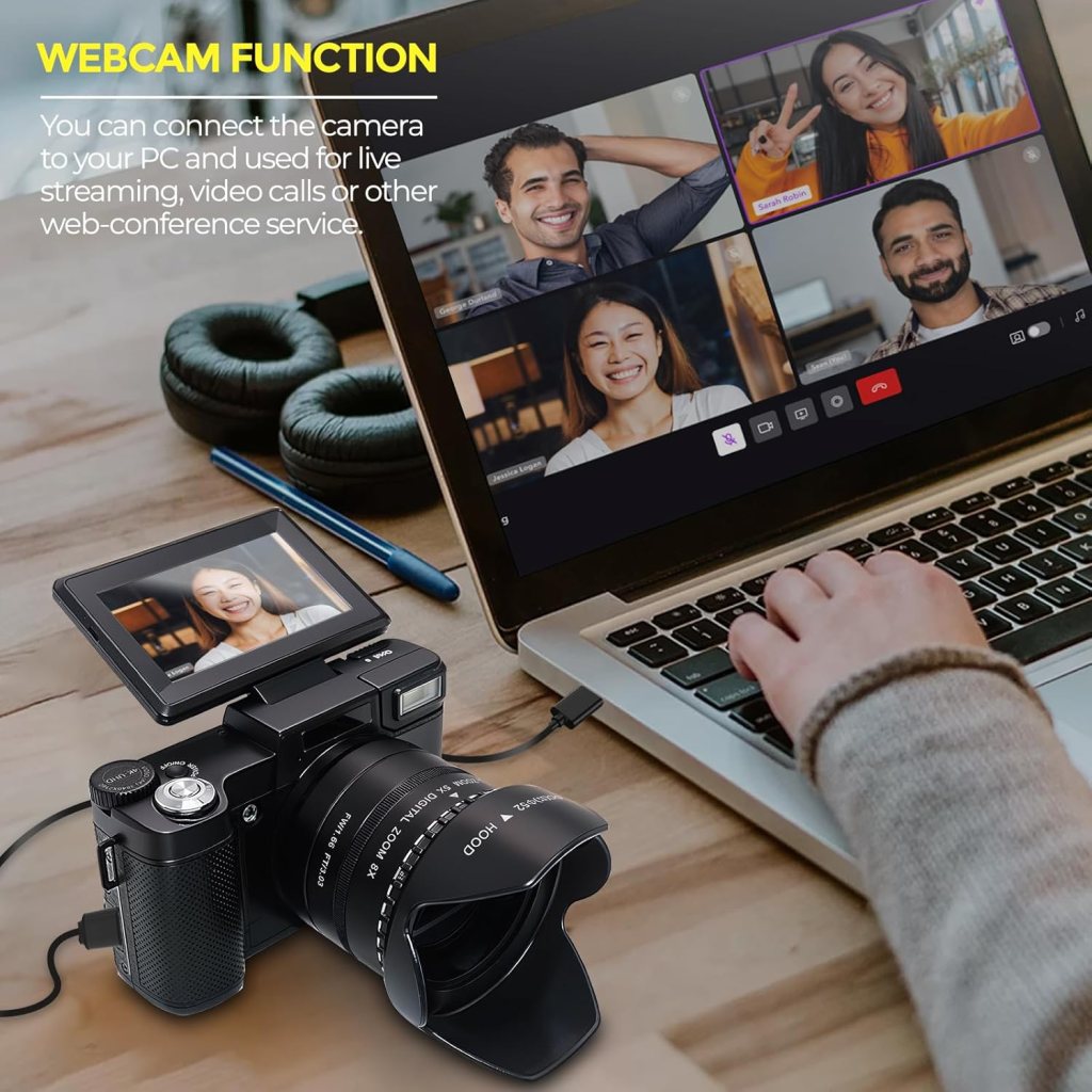 5K Digital Camera, 5X Optical Zoom Cameras for Photography  Video, 64MP Autofocus Vlogging Cameras for Youtube, Flip Screen Camera for Beginners with Carring Bag Case, Lens Hood, Two Batteries