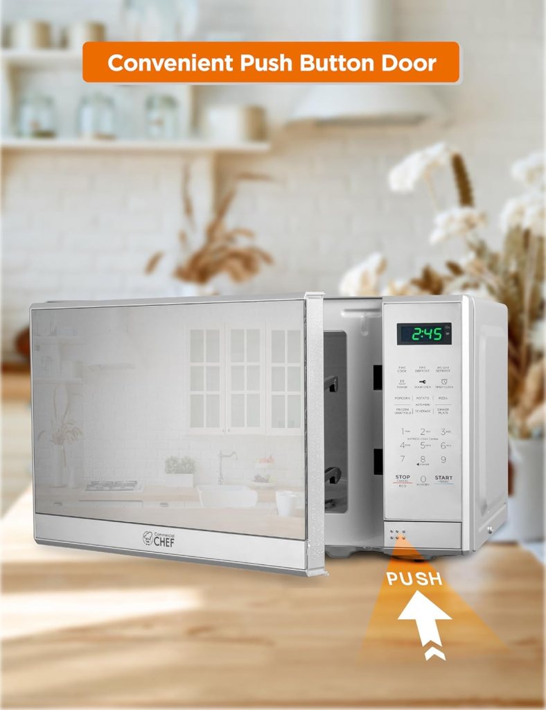 COMMERCIAL CHEF 0.7 Cu Ft Microwave with 10 Power Levels, 700W Microwave with Digital Display, Countertop Microwave with Child Safety Door Lock, Programmable with Push Button, Stainless Steel