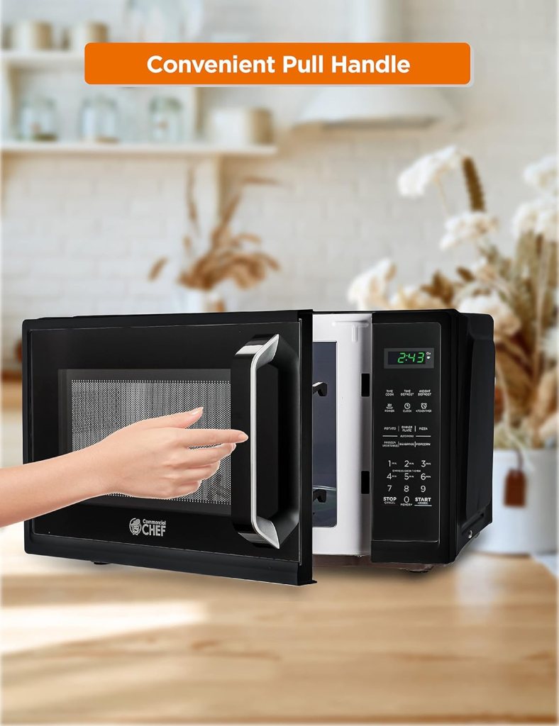 COMMERCIAL CHEF 0.7 Cu Ft Microwave with 10 Power Levels, 700W Microwave with Digital Display, Countertop Microwave with Child Safety Door Lock, Programmable with Push Button, Stainless Steel