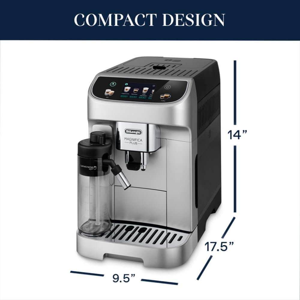 DeLonghi Magnifica Plus Fully Automatic Espresso Machine with Automatic Milk Frother for 18+ One Touch Recipes, Built-in Grinder, ECAM32070SB