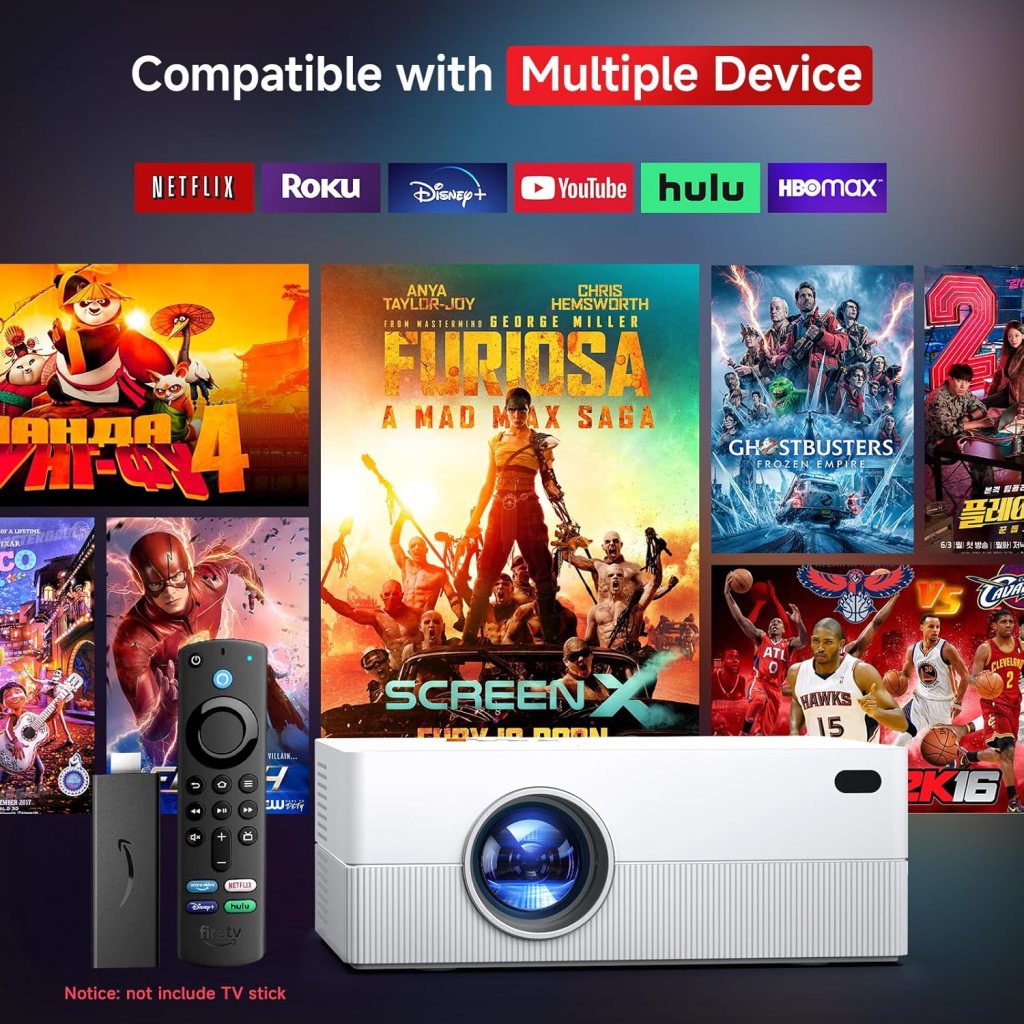 [Electric Focus] Mini Projector with WiFi and Bluetooth, Native 1080P Portable Projector Supported 4K, 15000L Outdoor Projector for Home Theater, Compatible with iOS, Android, TV Stick, HDMI, USB