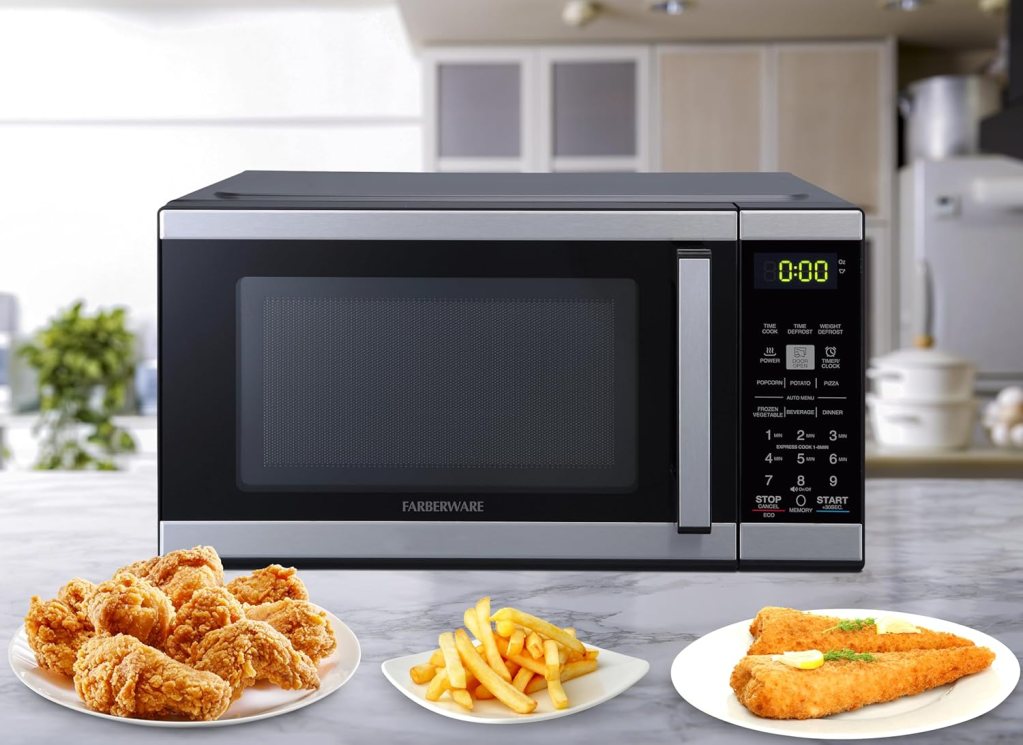 Farberware Countertop Microwave 1100 Watts, 1.3 cu ft - Smart Sensor Microwave Oven With LED Lighting and Child Lock - Perfect for Apartments and Dorms - Easy Clean Retro White, Platinum