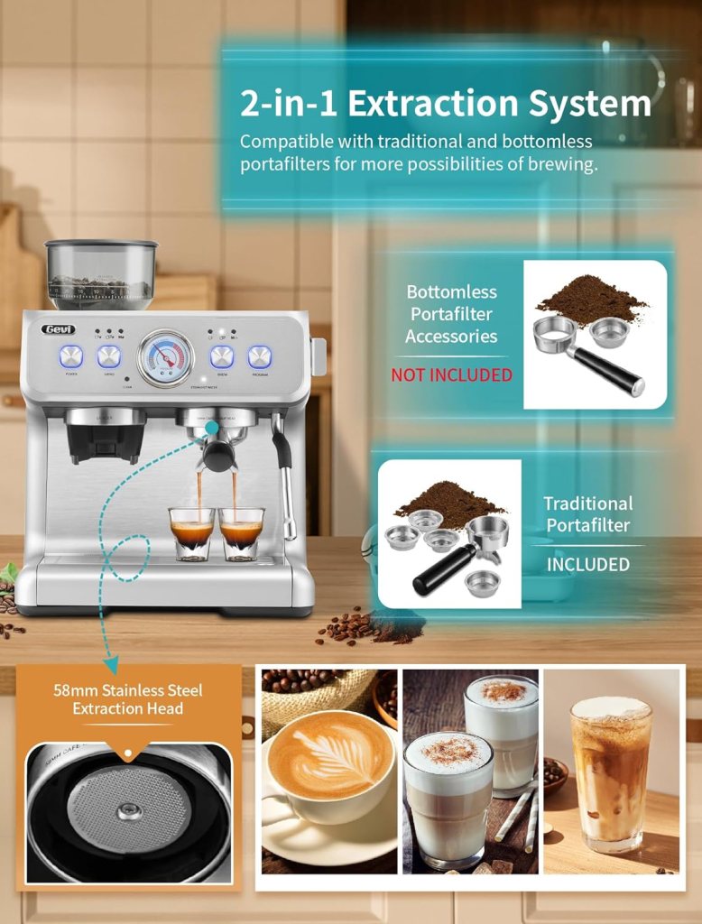 Gevi Espresso Machine 20 Bar With Grinder  Steam Wand – All in One Espresso Maker  Espresso Machine with Grinder for Home