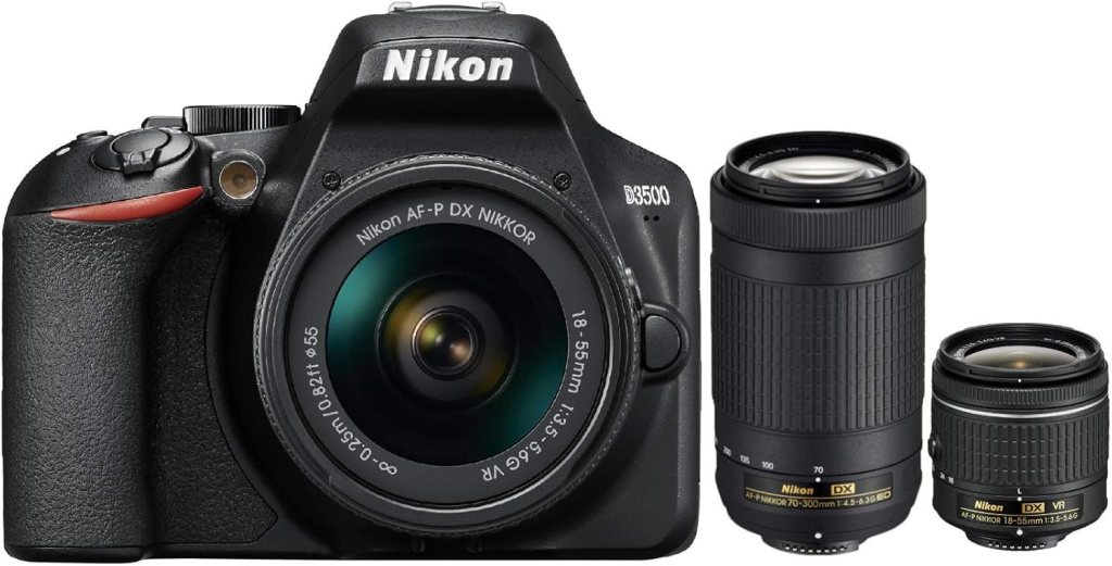 Nikon D3500 DX-Format DSLR Two Lens Kit with AF-P DX NIKKOR 18-55mm f/3.5-5.6G VR  AF-P DX NIKKOR 70-300mm f/4.5-6.3G ED, Black