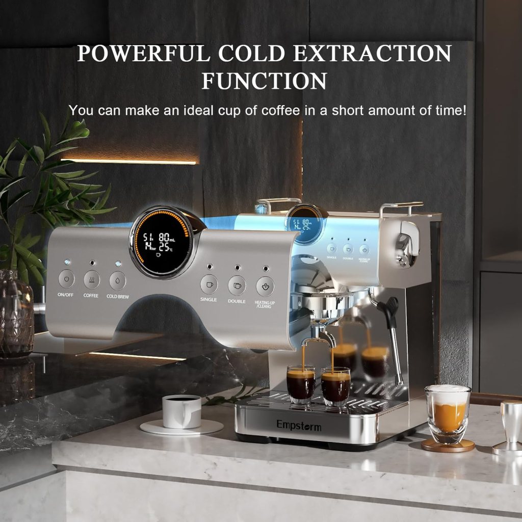 20 Bar Espresso Maker, Espresso Machine with Milk Frother Steam Wand, Compact Espresso Coffee Machine with for Cappuccino, Latte, Fast Heating (EM-CB1-01)