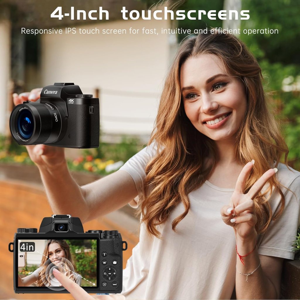 Cameras for Photography, 4K 64MP Vlogging Camera for YouTube, Autofocus Digital Camera with Large 4.0“ Touchscreen 16x Digital Zoom, Dual Camera, 3000mAH Battery, Lens Hood, 32G Memory Card, Black Cameras for Photography, 4K 64MP Vlogging Camera for YouTube, Autofocus Digital Camera with Large 4.0“ Touchscreen 16x Digital Zoom, Dual Camera, 3000mAH Battery, Lens Hood, 32G Memory Card, Black