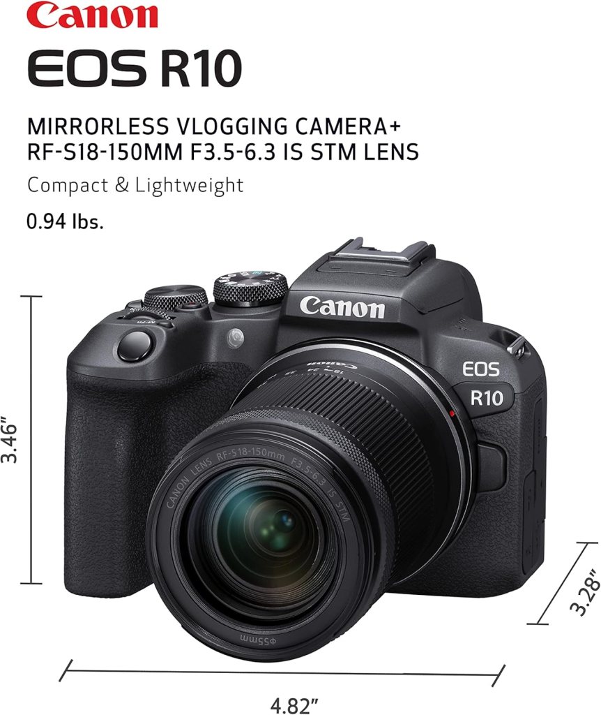 Canon EOS R10 Mirrorless Camera RF-S18-45mm F4.5-6.3 is STM Lens Kit, Hybrid Camera, 24.2 Megapixel CMOS (APS-C) Sensor, 4K Video, Vlogging Camera for Content Creators, Black