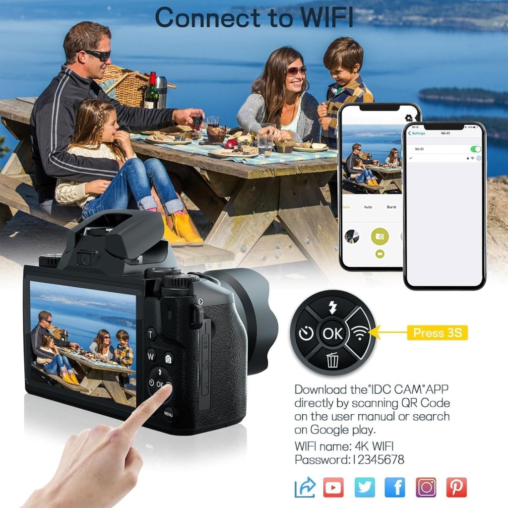 Digital Cameras for Photography, NIKICAM 4K 64MP WiFi Vlogging Camera for YouTube with Dual Camera, 4 Touch Screen Compact Camera with Flash, 32GB TF Card, Lens Hood 3000mAH Battery-Black Digital Cameras for Photography, NIKICAM 4K 64MP WiFi Vlogging Camera for YouTube with Dual Camera, 4 Touch Screen Compact Camera with Flash, 32GB TF Card, Lens Hood 3000mAH Battery-Black