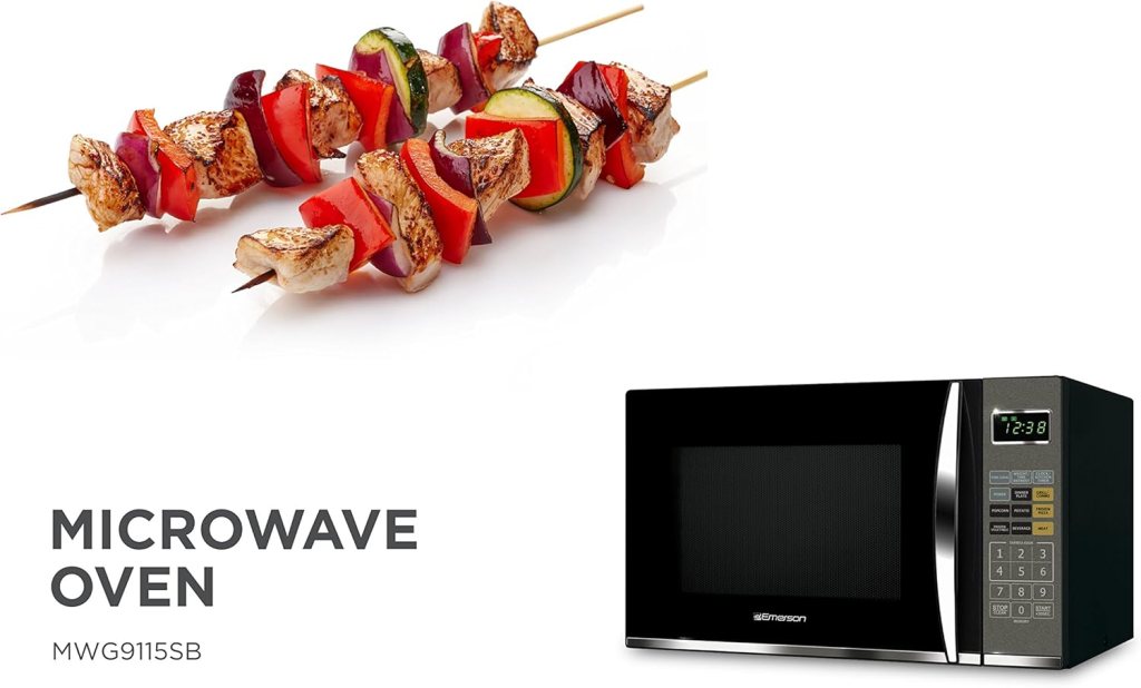 Emerson MWG9115SB-N Microwave Oven with Griller, Timer  LED Display 1100W, 11 Power Levels, 9 Pre-Programmed Settings, Removable Glass Turntable with Child Save Lock, 1.2 Cu. Ft, Stainless Steel