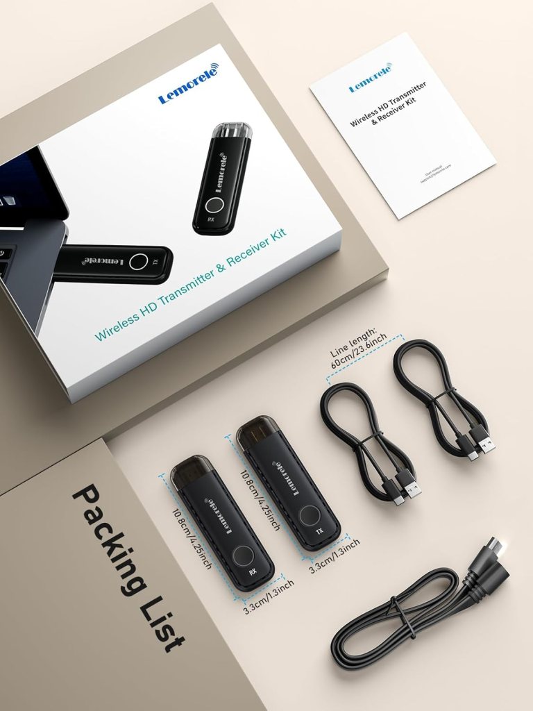 Lemorele Wireless HDMI Transmitter and Receiver Kit,Portable Wireless HDMI Extender,PlugPlay,2.4/5G 164ft Range 1080P HD,Up to 8 Transmitter,for Streaming VideoAudio to Monitor from Laptop/TV-Boxs
