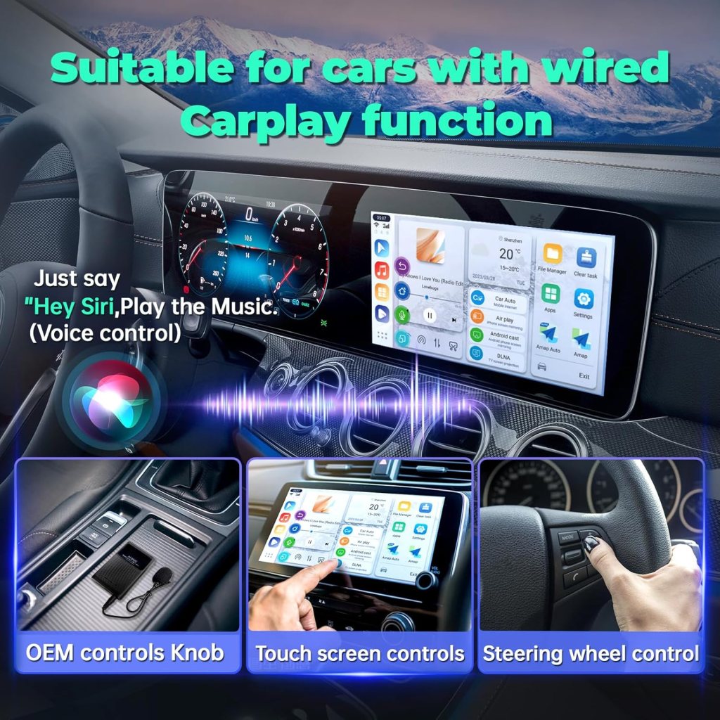 Magic Carplay AI Box Wireless Carplay Android Auto Adapter Qualcomm 8 Core Support YouTube Netflix Dual Bluetooth 5Ghz WiFi TF Card Streaming Device for Cars with OEM Wired CarPlay