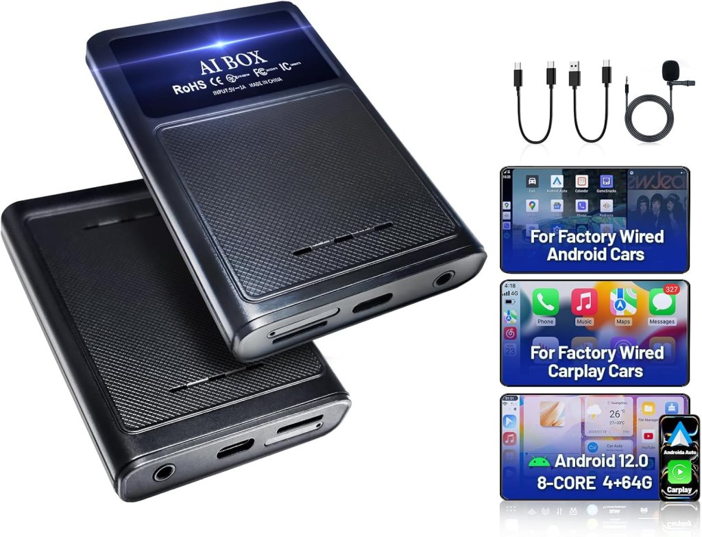 Magic Carplay AI Box Wireless Carplay Android Auto Adapter Qualcomm 8 Core Support YouTube Netflix Dual Bluetooth 5Ghz WiFi TF Card Streaming Device for Cars with OEM Wired CarPlay