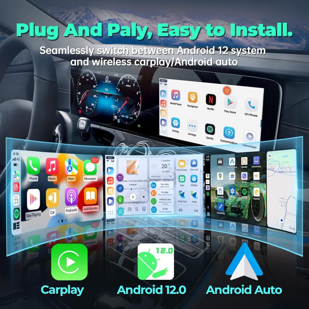 Magic Carplay AI Box Wireless Carplay Android Auto Adapter Qualcomm 8 Core Support YouTube Netflix Dual Bluetooth 5Ghz WiFi TF Card Streaming Device for Cars with OEM Wired CarPlay