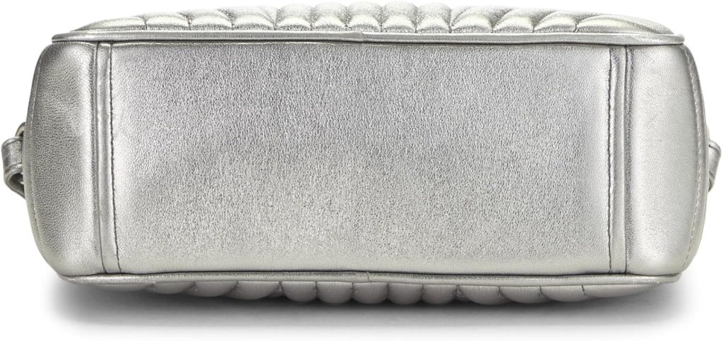 Prada, Pre-Loved Silver Calfskin Diagramme Camera Bag Medium, Silver : Luxury Stores
